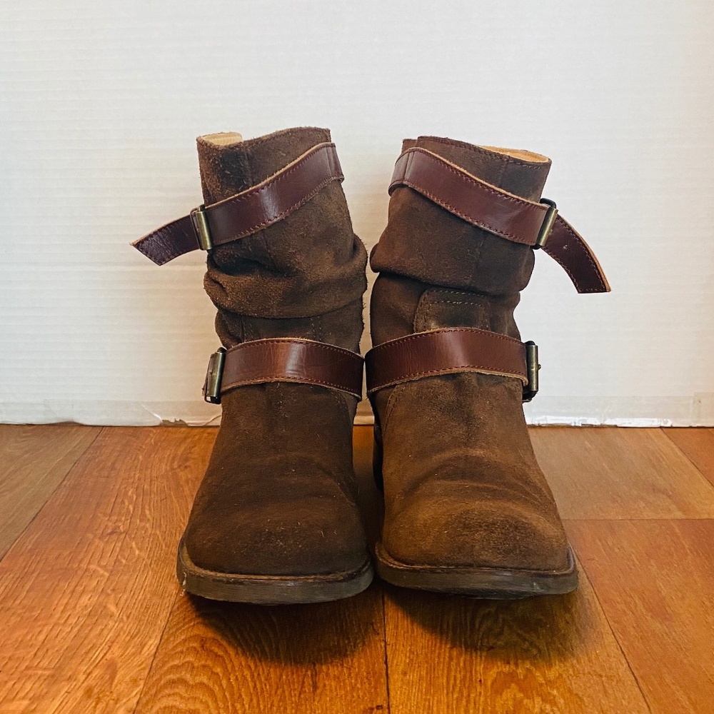 Sendra, Womens Brown Suede Harness Biker Ankle Boots,  7.5 B.